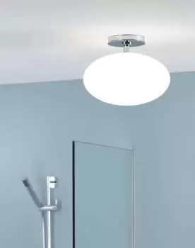 Image of Zeppo 1 Light Semi Flush Bathroom Globe Ceiling Light Polished Chrome IP44, E27