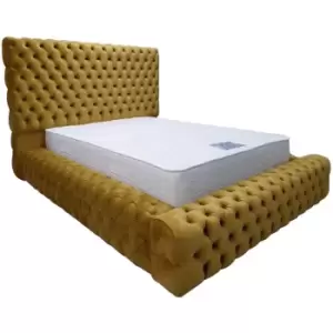 Image of Sultan Upholstered Beds - Plush Velvet, Single Size Frame, Mustard - Mustard