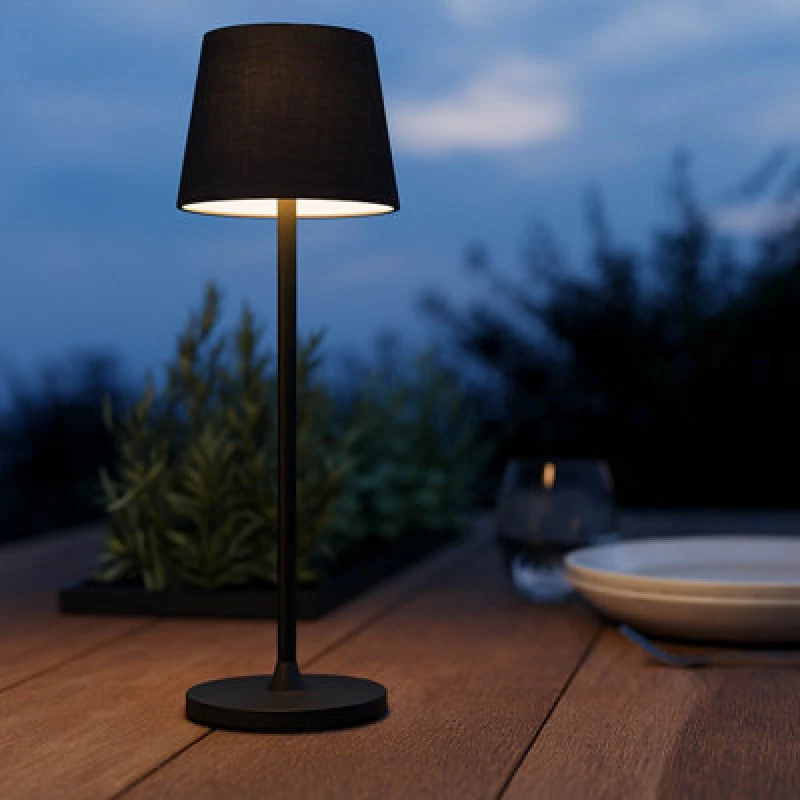 Image of Eglo Leonero Steel And Fabric Portable Touch-Dimmer LED Tuneable White Table Lamp, Black