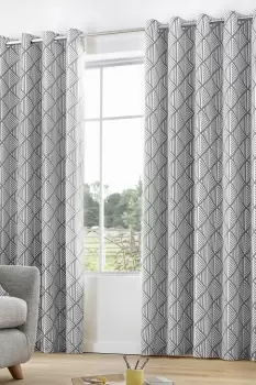 image of 'Brooklyn' 100% Cotton Geometric Print Pair of Eyelet Curtains