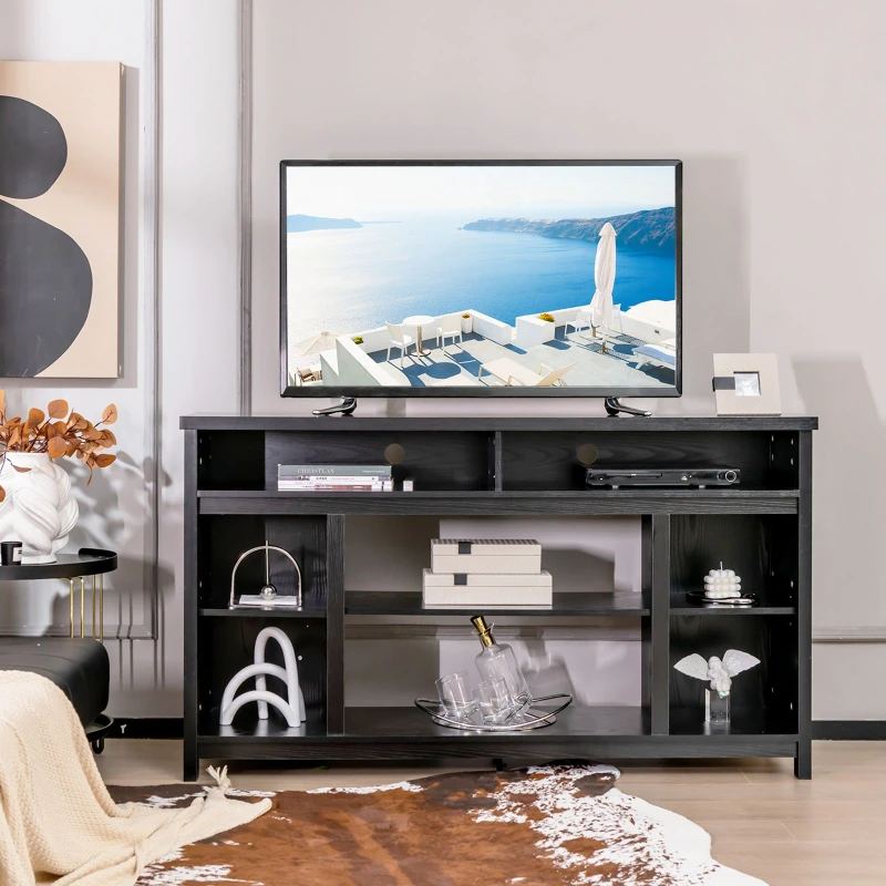 Image of COSTWAY Fireplace TV Stand Media Console Table w/ Adjustable Shelf for TVs up to 65" Black
