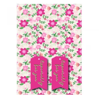 image of Pink Floral Gift Wrap and Tags Pack of 12 27243-2S2T