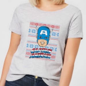 Marvel Captain America Face Womens Christmas T-Shirt - Grey - XL