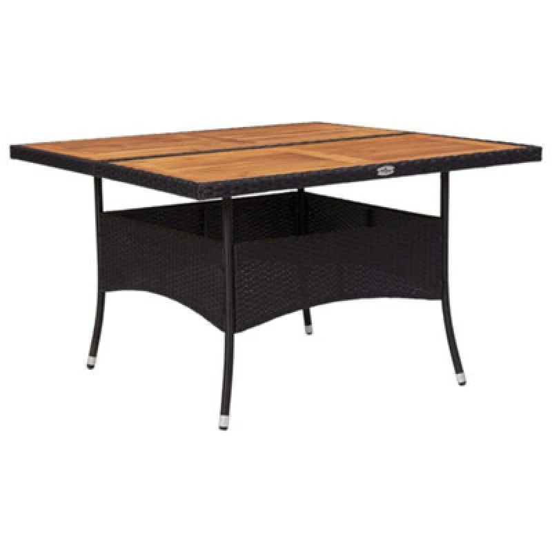 Image of vidaXL Solid Acacia Wood Outdoor Garden Yard Dining Table Poly Rattan Black