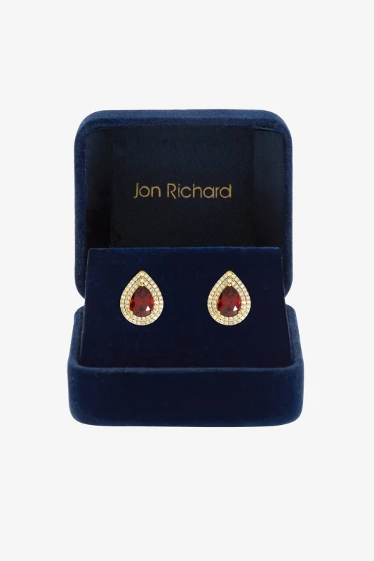 Image of Jon Richard Womens Gold Plated Cubic Zirconia Garnet Pear Stud Earrings Gold Female One Size