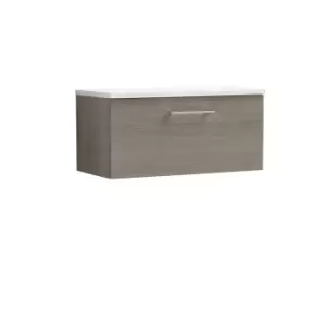 image of Nuie Arno 800mm Wall Hung 1 Drawer Vanity & Sparkling White Laminate Top Solace Oak