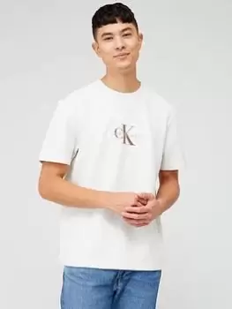 Image of Calvin Klein Jeans Archival Monogram Waffle T-Shirt - Light Grey, Light Grey Size M Men