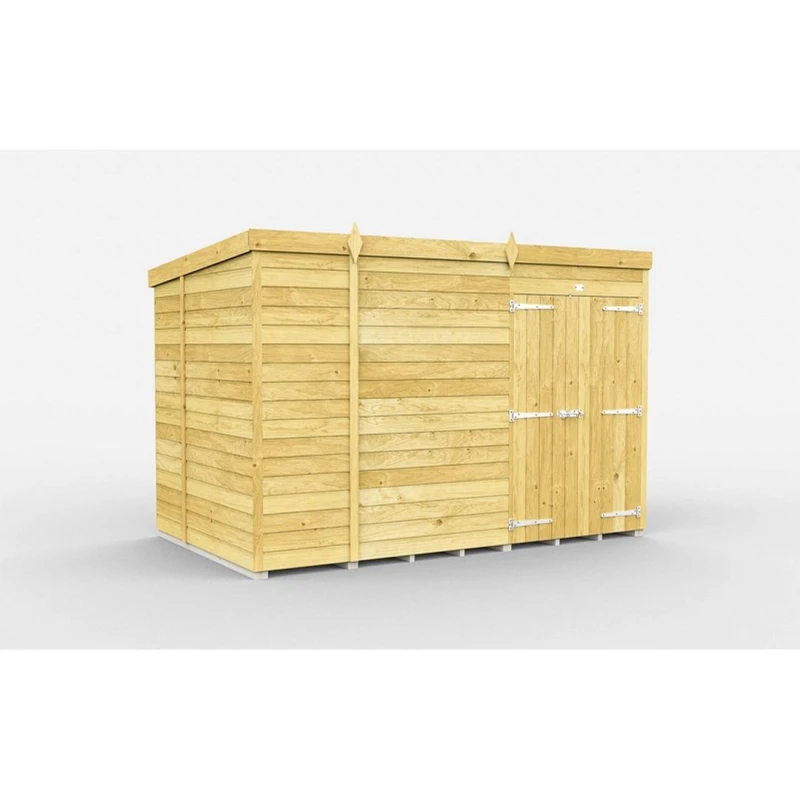 Image of Buttercup Farm 10 x 7 Feet Pent Shed - Double Door W/O Window - L214 x W302 x H201cm in Brown Brown Unisex