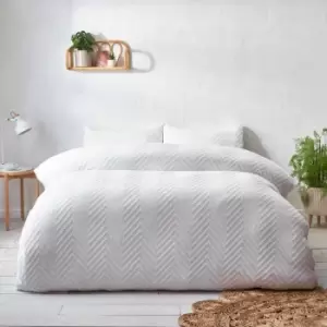 image of The Linen Yard Chevron Tuft Single Duvet Cover Set Cotton White