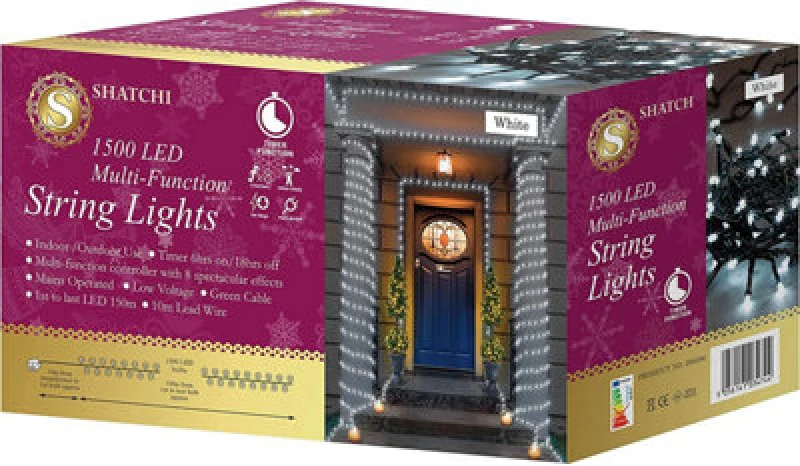 Image of Shatchi 1500 Cool White Leds Multifunction Timer Outdoor String Fairy Lights 150M