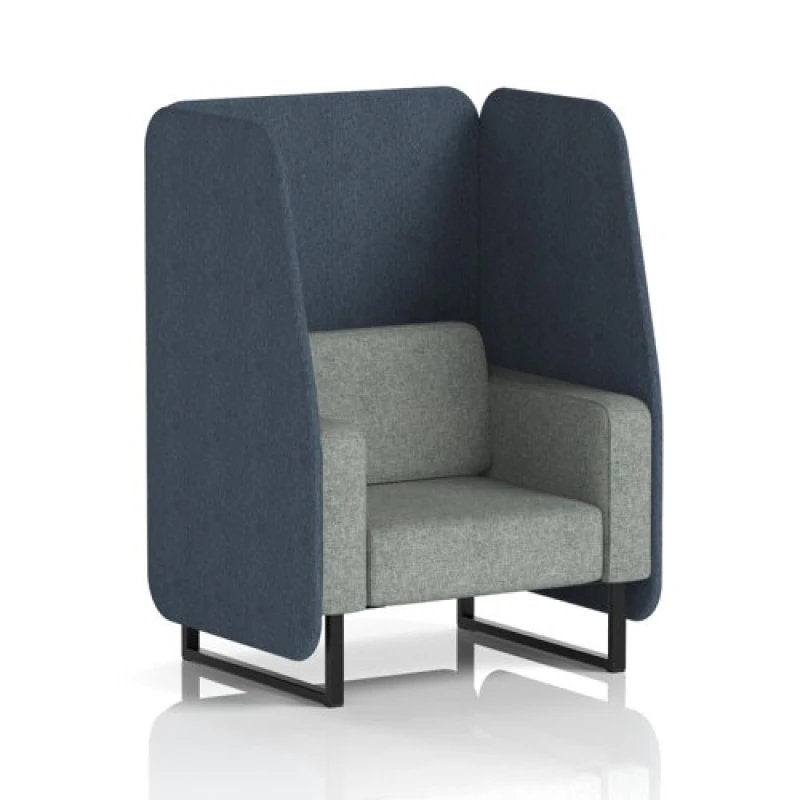 Image of Brixworth 1 Seater Open Office Booth with Black Legs in Rivet Fabric - Crucible Panels and Prime Sofa