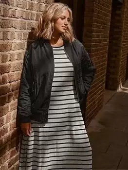 Image of Yours Rib Swing Stripe Dress Short Sleeve Grey, Size 22-24, Women