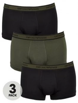 Image of Emporio Armani 3 Pack Stretch Cotton Trunks Black/Khaki Size XL Men