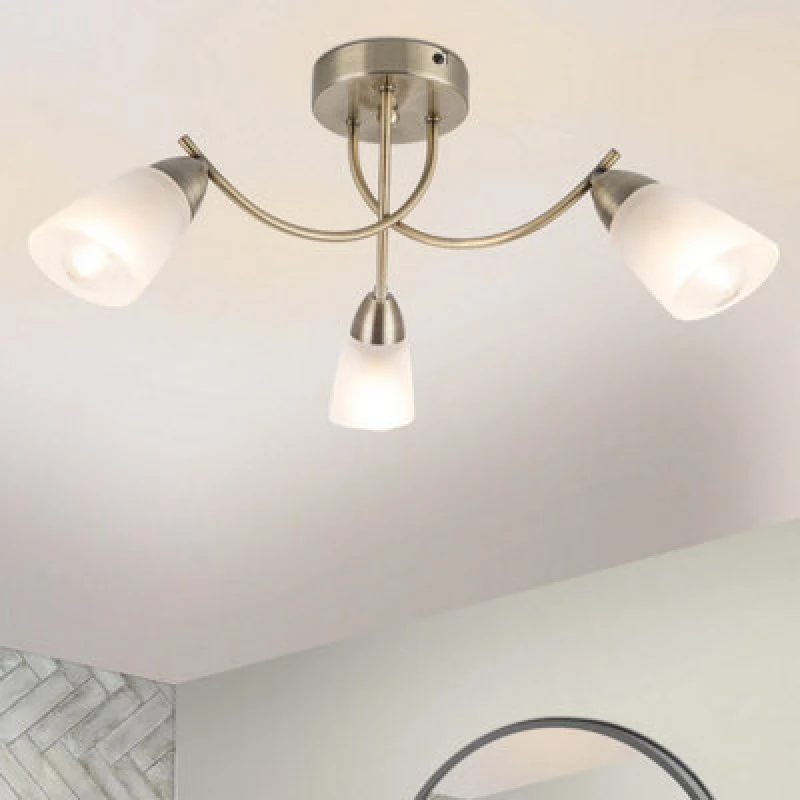 Image of Cosylyte Hallie Bathroom 3 Light Classic Glass Ceiling Light - Antique Brass
