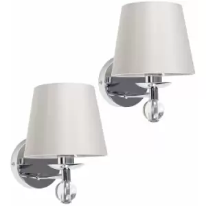 image of Minisun - 2 x Chrome & Clear K9 Lead Crystal Detail Wall Light + Grey Fabric Shades