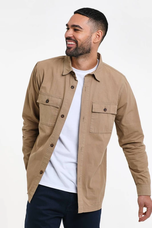 Image of Threadbare Lightweight Cotton Shacket - Beige Beige M
