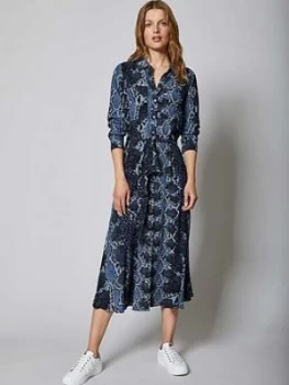 Image of Mint Velvet Venus Animal Print Belted Midi Shirt Dress - Blue