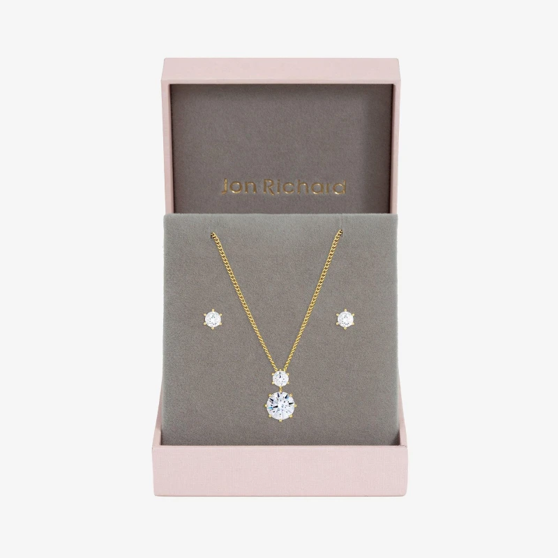 Image of Jon Richard Gold Plated CZ Round Drop Box Set - Gift Box Gold female One Size