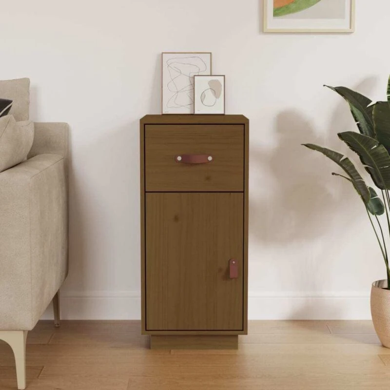 Image of Vidaxl Solid Wood Pine Sideboard Honey Brown Living Room Wooden Storage Cabinet Cupboard Home Organiser Console Telephone Cabinet With Drawer, Brown 8