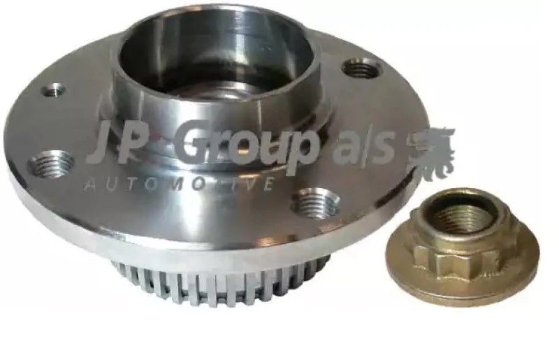 Image of JP GROUP 1151401400 Wheel bearing kit JP with fastening/mounting material, Rear Axle Left, with integrated wheel bearing Wheel Bearing Kit (654)