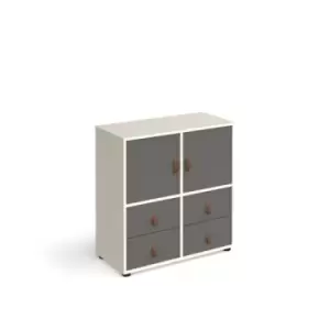 Image of Universal cube storage unit 875mm high on glides with 2 cupboards and 2 sets of drawers - white with grey inserts