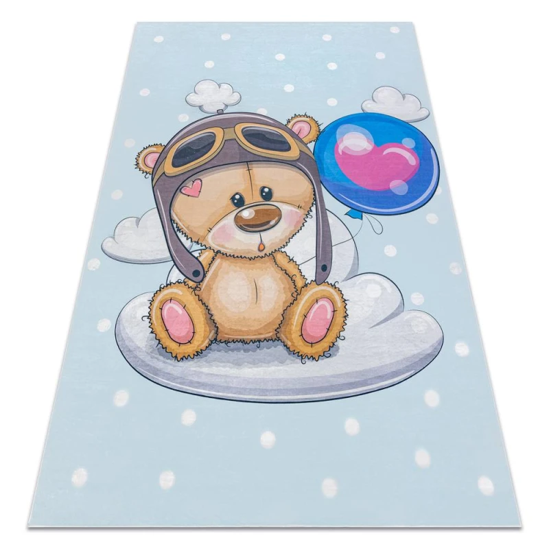 Image of RugsX Bambino 43030 Washing Carpet Teddy Bear, Pilot For Children Anti Slip - Blue / Bro 120X170 Cm