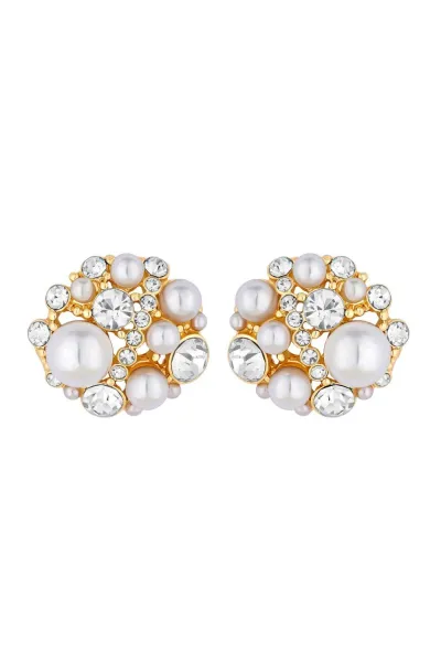 image of Gold Crystal And Pearl Oversized Stud Earrings