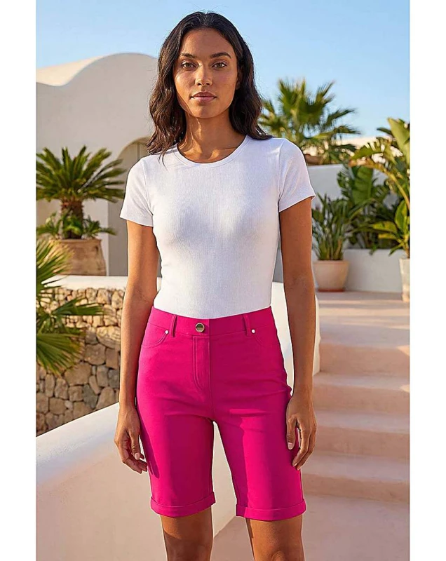 Image of Roman Originals Roman Turn Up Stretch Shorts Cerise - Roman Originals - Size: 14 Cerise Female 14 HH21403