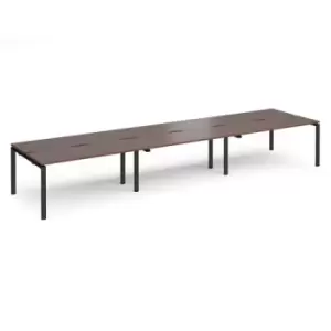 image of Bench Desk 6 Person Rectangular Desks 4800mm Walnut Tops With Black Frames 1200mm Depth Adapt