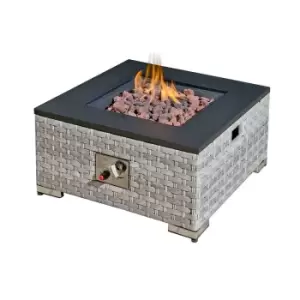 Image of Royal Fire Icarus Rattan Firepit Coffee Table in Dove Grey with Iron Top