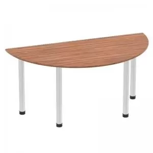 Image of Impulse 1600mm Semi-Circle Table Walnut Top Brushed Aluminium Post Leg
