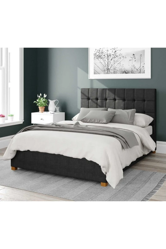 Image of Aspire Aspire Sinatra Upholstered Ottoman Storage Bed, Malham Weave Fabric in Black Size: Single Black Single Unisex 5057632165046