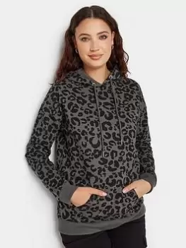 image of Long Tall Sally Leopard Print Hoodie, Grey, Size 10, Women