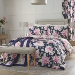 image of Dreams & Drapes Kirsten Floral Print Easy Care Reversible Duvet Cover Set, Pink/Blue, King