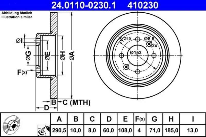 Image of ATE 24.0110-0230.1 Brake disc solid, Coated Brake Disc (82)