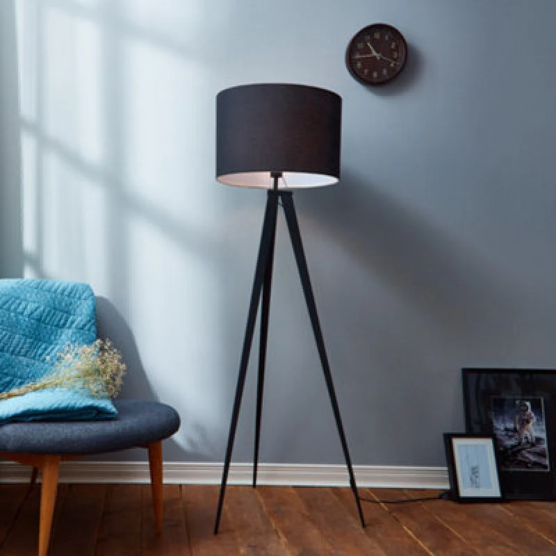 Image of Teamson Home Tripod Standing Modern Floor Lamp For Living Room, Bedroom Or Dining Room - Black Shade - 55 X 55 X 157 (Cm)