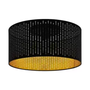 Image of Flush Ceiling Light Black Shade Black Gold Fabric With Cut Outs Bulb E27 1x40W