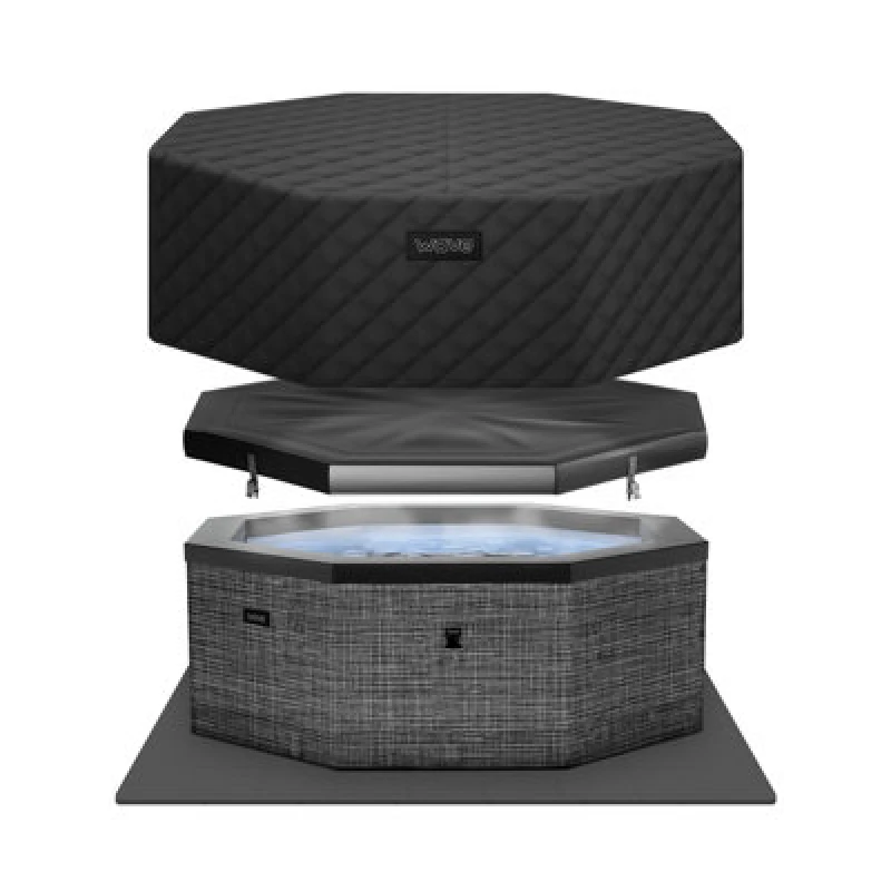 Image of Wave Spas Wave Como Energy-Efficient Hot Tub Bundle - 6-Person Rigid Eco Foam Spa With Thermal Cover & Insulated Foam Mat - Flint Grey