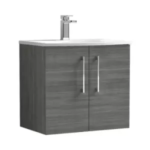 image of Arno Anthracite 600mm Wall Hung 2 Door Vanity Unit with 30mm Curved Profile Basin - ARN523G - Anthracite - Nuie