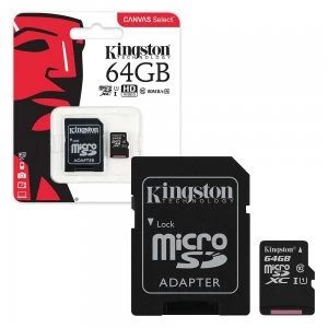 Image of Kingston Canvas Select 64GB MicroSDXC Memory Card