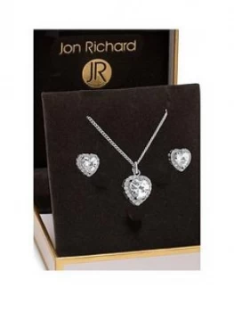 image of Jon Richard Jon Richard Cubic Zirconia Pave Heart Pendant And Earring Set