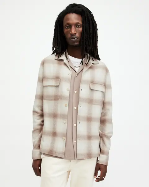Image of AllSaints Knoll Long Sleeve Overshirt - Natural , Natural Size M Men