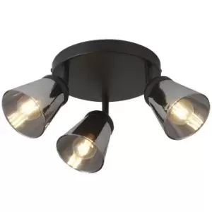 image of Searchlight Lighting - Searchlight Mega 3 Light Round Spotlight, Black Metal With Smoked Glass