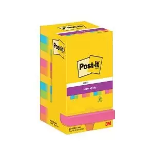 image of Post-it Super Sticky 76x76mm 90 Sheets Carnival Pack of 12