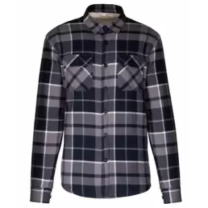 image of Kariban Mens Sherpa Lined Checked Shirt Jacket (L) (Storm Grey/Navy)