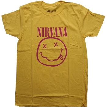 Image of Nirvana - Pink Smiley Unisex Large T-Shirt - Yellow