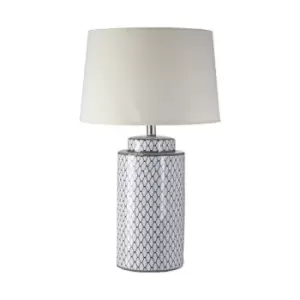 Image of Blue and White Honeycomb Pattern Ceramic Table Lamp