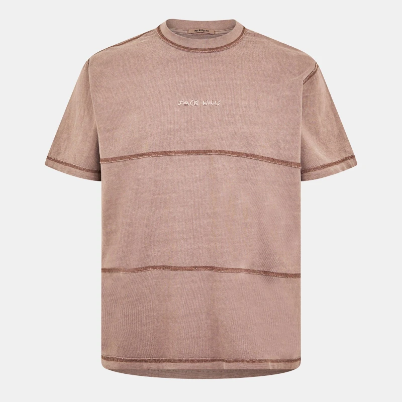 Image of Jack Wills Mens JW Garment Dye Regular Fit T-Shirt Brick Pink male S