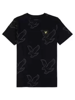 Lyle & Scott Boys Eagle Aop Short Sleeve T Shirt - Black, Size 10-11 Years