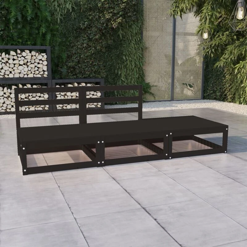Image of VIDAXL 3 Piece Garden Lounge Set Black Solid Pinewood Vidaxl 8720286463413